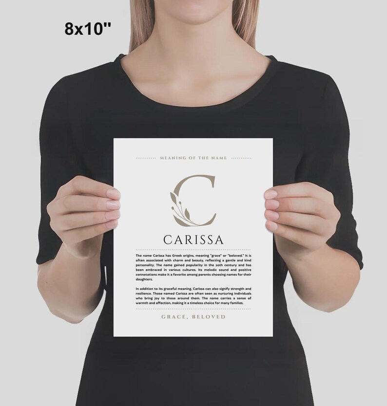 Znaczenie imienia Carissa – grafika ścienna, pochodzenie imienia Carissa, dekoracja pokoju dziecięcego, prezent na chrzest dziecka, wydrukowany plakat ze znaczeniem imienia, oprawiona grafika z imieniem zdjęcie 3