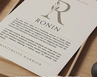Ronin-naam betekenis muurkunst Ronin-naam oorsprong afdrukken decor kinderkamer, babydoopcadeau, GEDRUKTE naam betekenis poster, ingelijste naamkunst