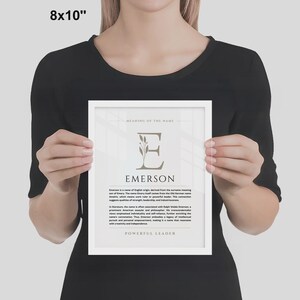 Emerson Name Bedeutung Wand Kunst Emerson Name Origin Print Kinderzimmer Dekor, Baby Taufe Geschenk, GEDRUCKTER Name Bedeutung Poster, gerahmt Name Art Bild 7