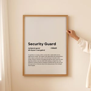 Affiche d'art mural impression définition de garde de sécurité drôle, cadeau de garde de sécurité pour garde de sécurité citation typographie téléchargement numérique imprimable