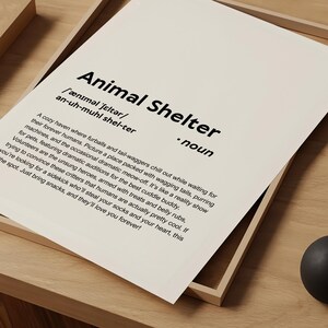 Definição de abrigo de animais engraçados, pôster de arte de parede, presente de abrigo de animais para citação de abrigo de animais, tipografia para impressão, DOWNLOAD DIGITAL imagem 4