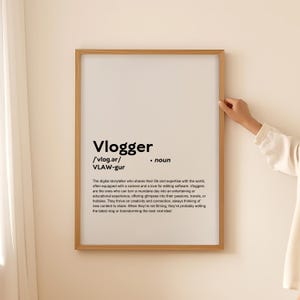 Póster de arte de pared con definición de vlogger divertido, regalo de vlogger para videobloguero, cita, texto, tipografía, descarga digital imprimible SOLAMENTE