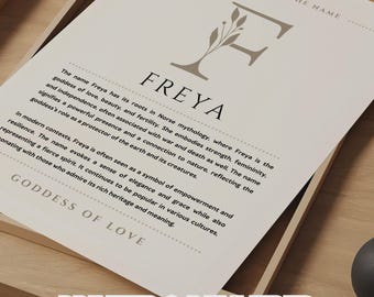 Arte mural con el significado del nombre Freya. Impresión del origen del nombre Freya, decoración para guardería, regalo de bautizo, póster impreso con el significado del nombre, arte enmarcado con el nombre.