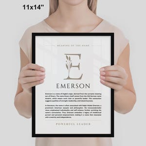 Emerson Name Bedeutung Wand Kunst Emerson Name Origin Print Kinderzimmer Dekor, Baby Taufe Geschenk, GEDRUCKTER Name Bedeutung Poster, gerahmt Name Art Bild 6