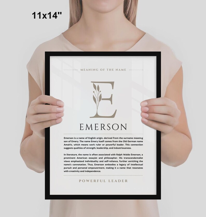 Emerson Name Bedeutung Wand Kunst Emerson Name Origin Print Kinderzimmer Dekor, Baby Taufe Geschenk, GEDRUCKTER Name Bedeutung Poster, gerahmt Name Art Bild 6
