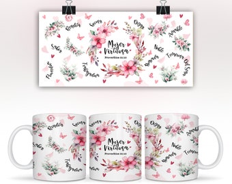 Mujer Virtuosa spansk kristen 15 oz Rosa muggomslag 11 oz muggomslagsdesign Envoltura de Taza mugg sublimeringsmall DIGITAL NEDLADDNING Png