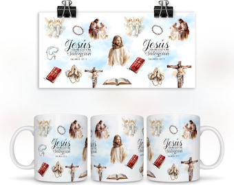 Jesús Es Mi Luz y Mi Salvición Spanische christliche Becherverpackung 15 Unzen 11 Unzen Bibel-Vers-Schrift PNG-Design für Kaffeetassen-Sublimationsverpackung