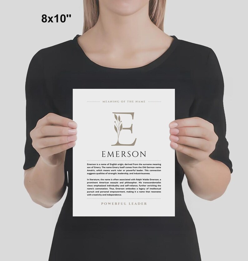Emerson Name Bedeutung Wand Kunst Emerson Name Origin Print Kinderzimmer Dekor, Baby Taufe Geschenk, GEDRUCKTER Name Bedeutung Poster, gerahmt Name Art Bild 3