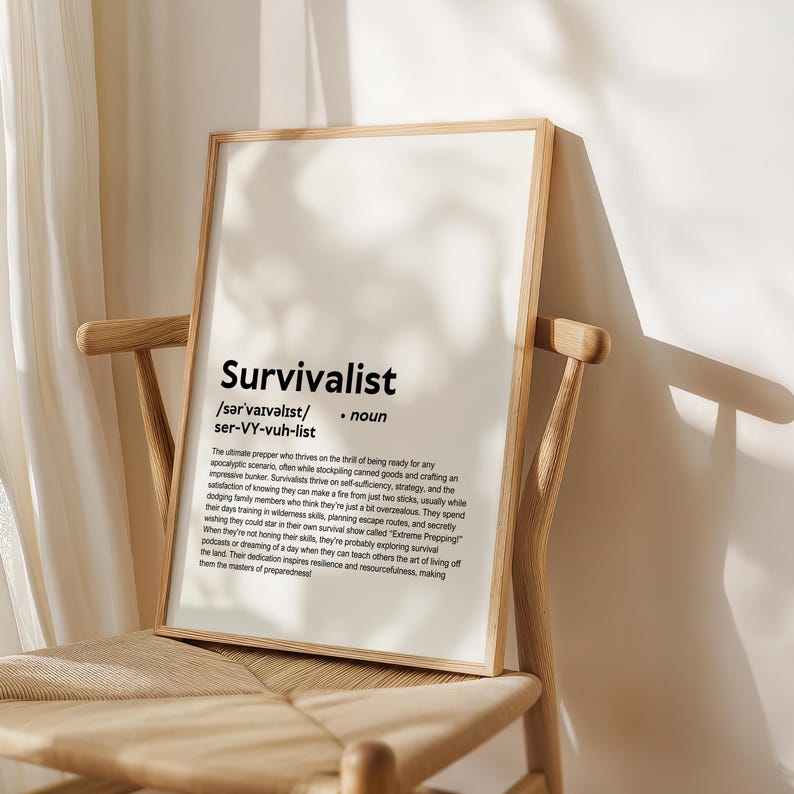 Funny Survivalist Definition Print Wall Art Poster, Survivalist Gift