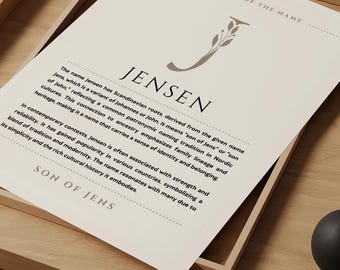 Significado del nombre Jensen, arte de pared, impresión del origen del nombre Jensen, decoración de guardería, regalo de bautismo para bebé, tarjeta con póster con nombre para imprimir DESCARGA DIGITAL