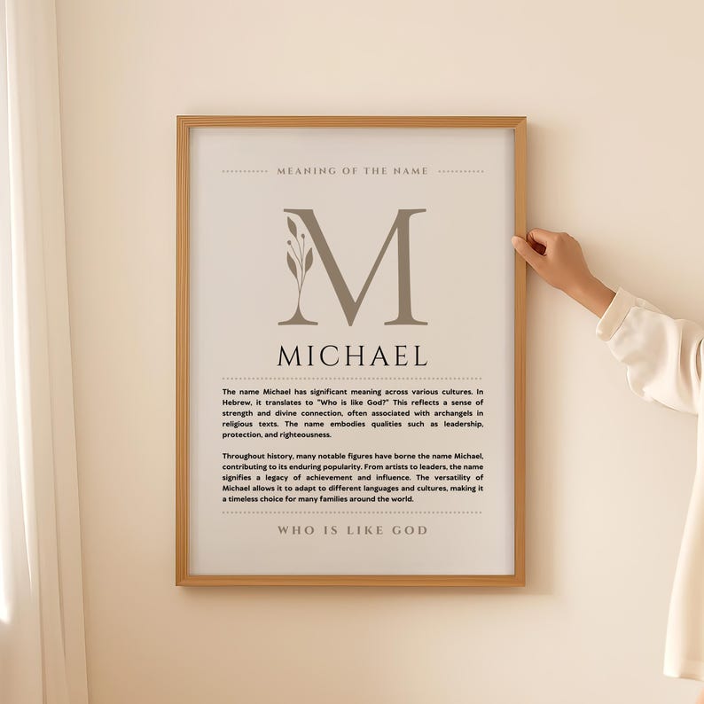 Michael Name Meaning Wall Art, Michael Name Origin Print Nursery Decor, Baptism Gift for Baby, Name Poster Card Printable DIGITAL DOWNLOAD image 3
