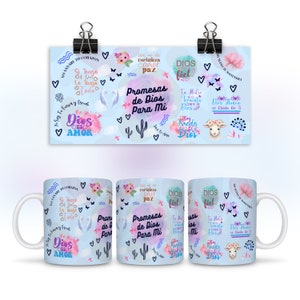 Promesas de Dios Para Mi, Azul Español Cristiano 15 oz, Mug Wrap 11 oz Mug Wrap Design, Plantilla de Sublimación de Taza, DESCARGA DIGITAL Taza Png