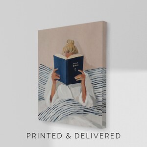 PRINTED Blonde Girl Reading Bible In Bed Boho Christian Wall Art Painting Poster Printed And Framed Artwork Print