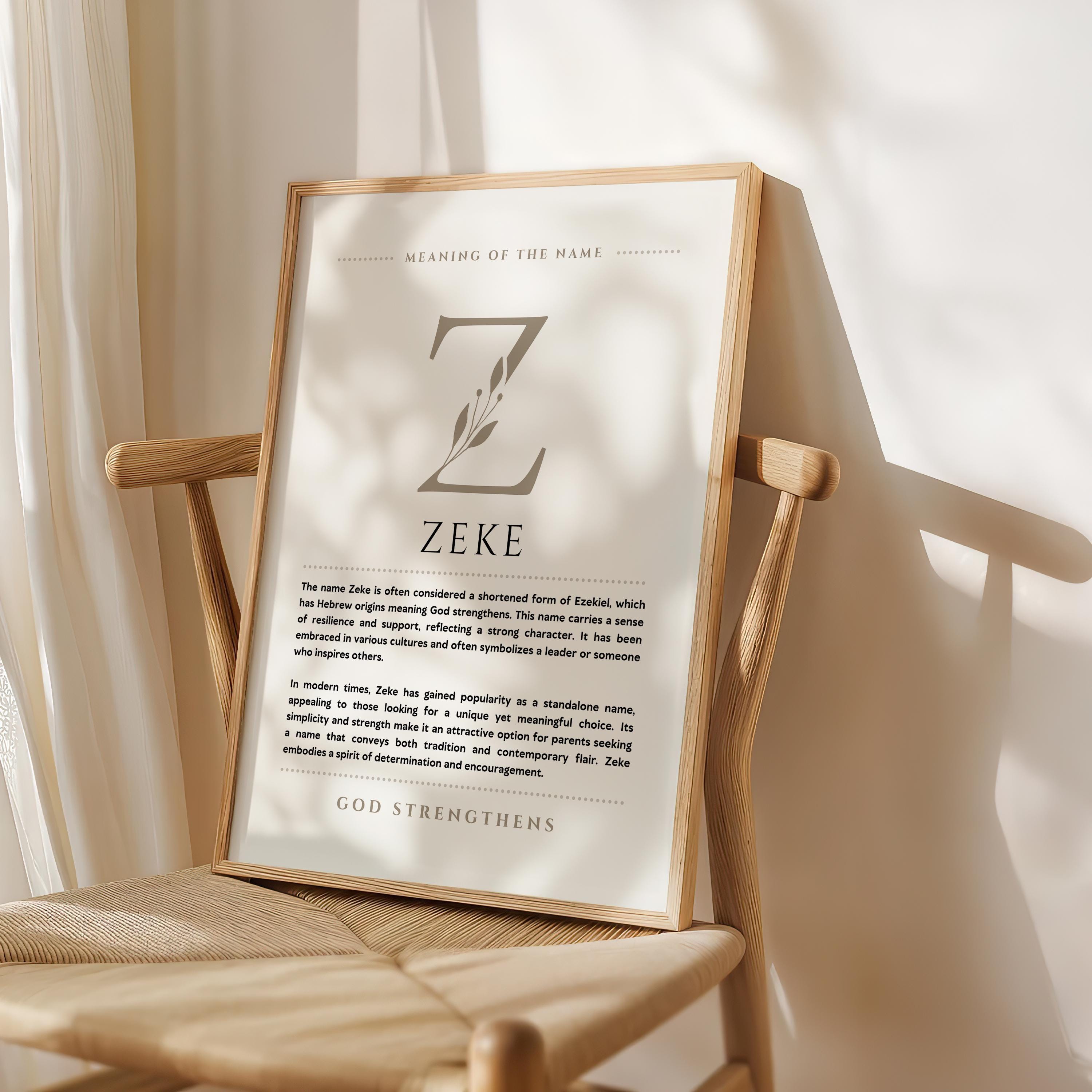 Zeke Name Meaning Wall Art, Zeke Name Origin Print Nursery Decor
