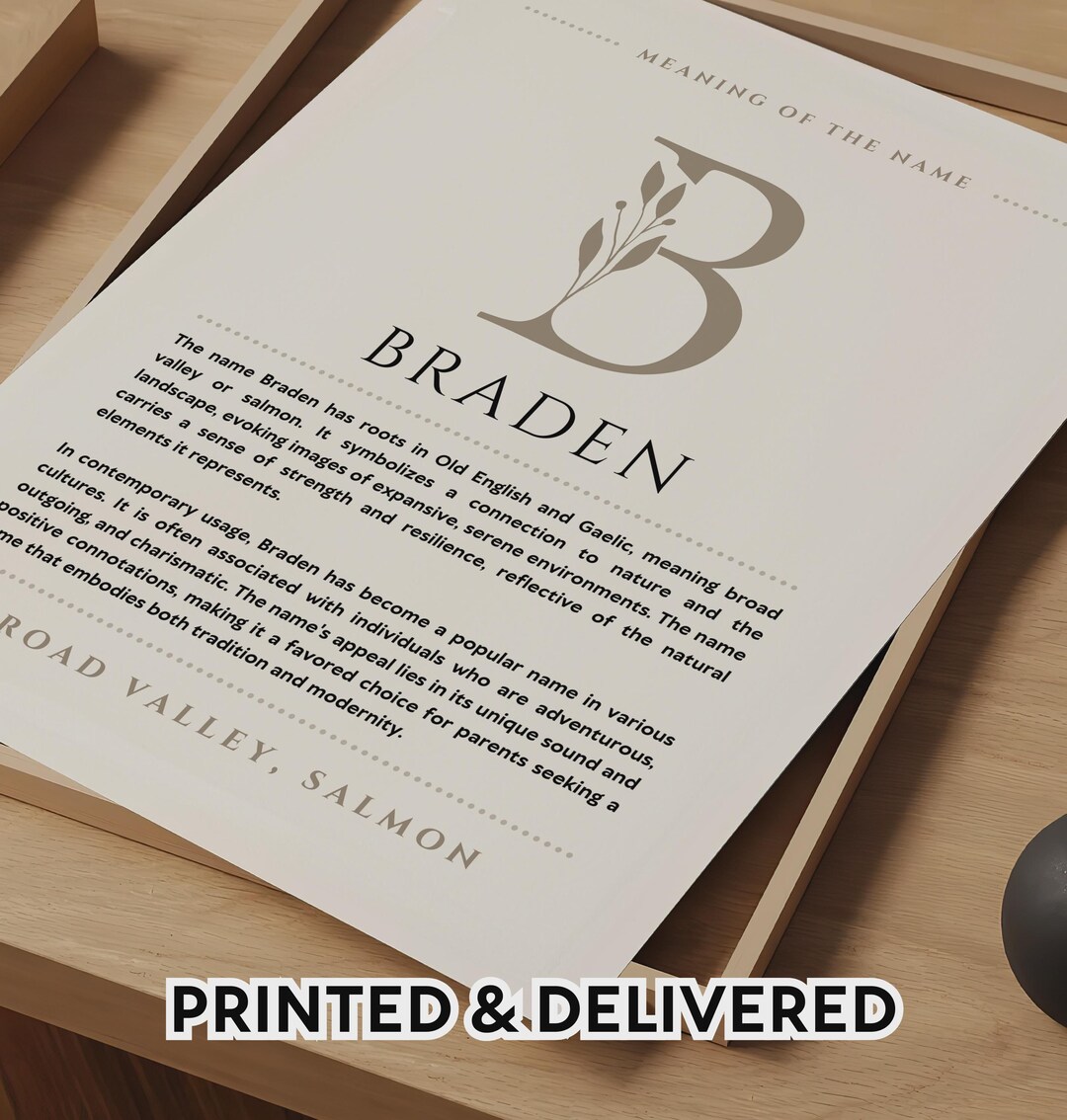 Braden Name Meaning Wall Art Braden Name Origin Print Nursery Decor ...