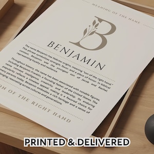 Benjamin naam betekenis muur kunst Benjamin naam oorsprong afdrukken decor kinderkamer, babydoop cadeau, GEDRUKTE naam betekenis poster, ingelijste naam kunst