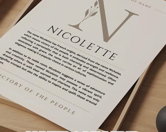 Nicolette Name Meaning Wall Art Nicolette Name Origin Print Nursery Decor, Baby Baptism Gift, PRINTED Name Meaning Poster, Framed Name Art