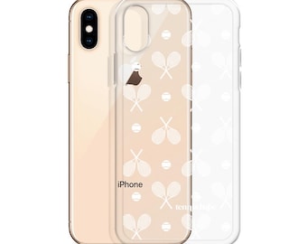 Tennis Babe Clear Case for iPhone – White Racquet Pattern