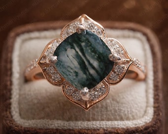 Moss Agate Ring 925 Sterling Silver | Natural Green Moss Agate Ring | Handmade Gemstone Jewelry | Boho Vintage Silver Ring