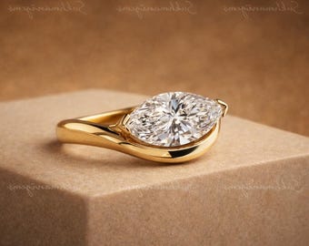 Moissanit Ring | 18k Gold-Vermeil 925er Silber | Handmade Marquise Schnitt Frauen Schmuck | Geschenk für Sie