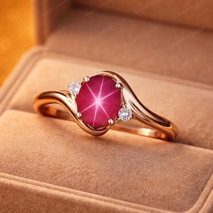 Star Ruby Ring, 925 Sterling Silver, Handmade Ruby Engagement Ring, July Birthstone Jewelry, Vintage Style Star Ruby Gift for Her