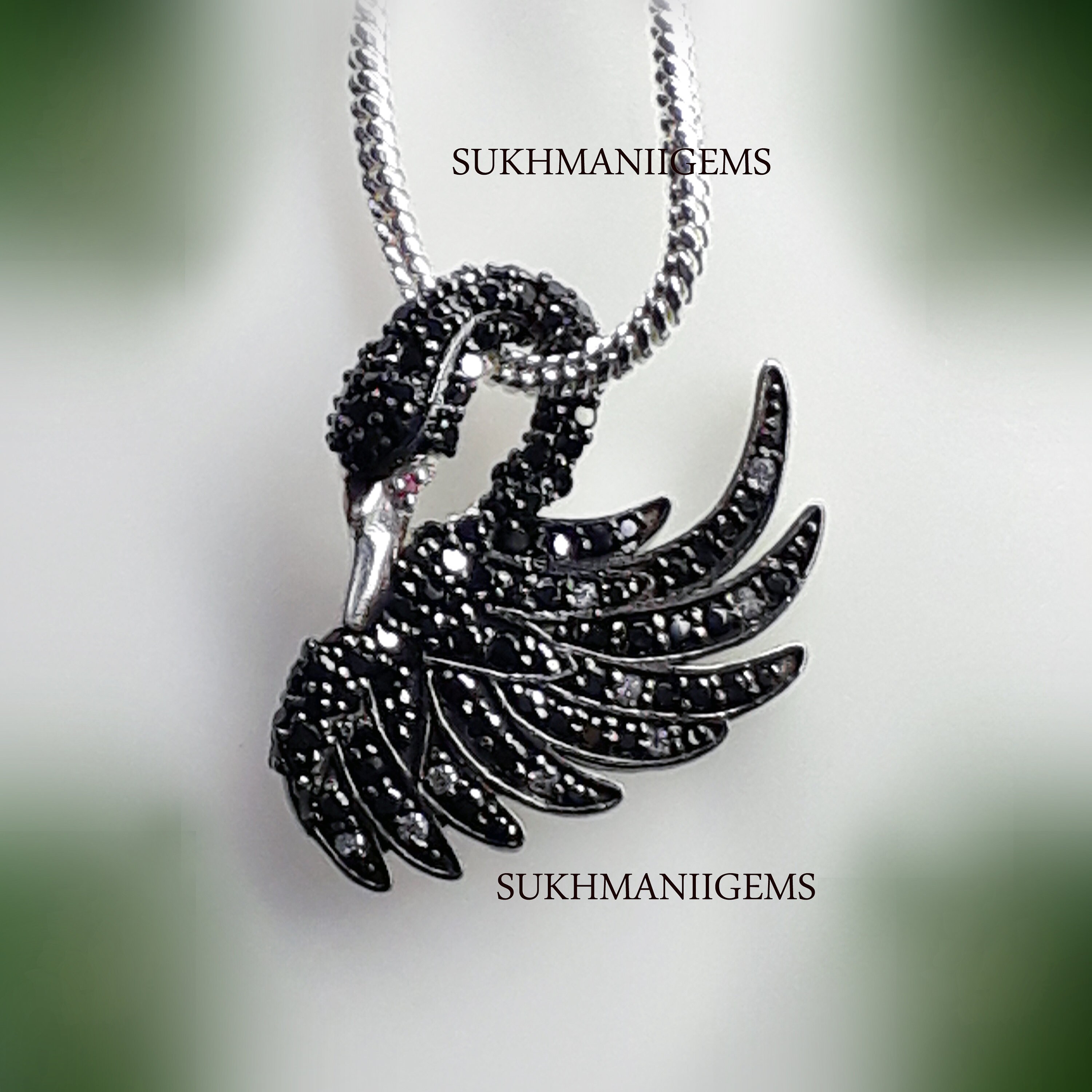 Swan Pendant black Round Zircon Women s Pendant 925 Sterling
