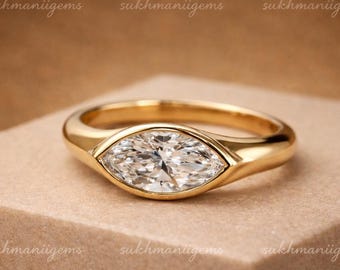 Moissanit Ring | 18k Gold-Vermeil 925er Silber | Handmade Marquise Schnitt Frauen Schmuck | Geschenk für Sie