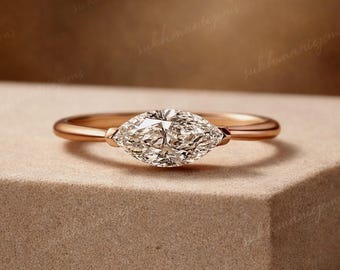 Moissanit Ring | Rose Gold vermeil 925 Sterling Silber | Handmade Marquise Schnitt Frauen Schmuck | Geschenk für Sie