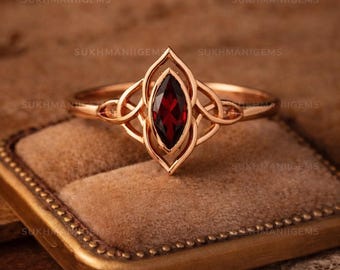 Natuurlijke granaatring 925 sterlingzilver | Statementring Marquise Granaat | Handgemaakte rode edelsteenring | Geboortesteen januari: