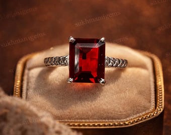 Natürlicher Hessonit Granat Ring 925 Sterling Silber | Gomed Edelstein Ring | Handgemachter rotbrauner Granatschmuck | Vintage Ring für Sie
