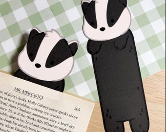 Badger bladwijzer, accessoire bosdier, handgemaakt bos briefpapier voor lezers, paginamarkering schattige das, cadeau boekenliefhebber