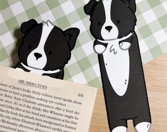 Marcador de Livro Artesanal com Border Collie, Presente para Amantes de Cães, Acessório Ilustrado à Mão para Livros, Presente para Mães de Cachorro, Marcador de Página com Desenho de Border Collie