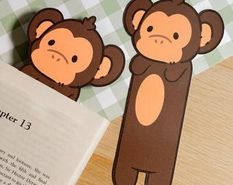 Marcapáginas de mono, bonito marcapáginas de animales, regalo hecho a mano para amantes de los libros, papelería de mono marrón, portapáginas con temática de jungla, regalo para ratones de biblioteca.