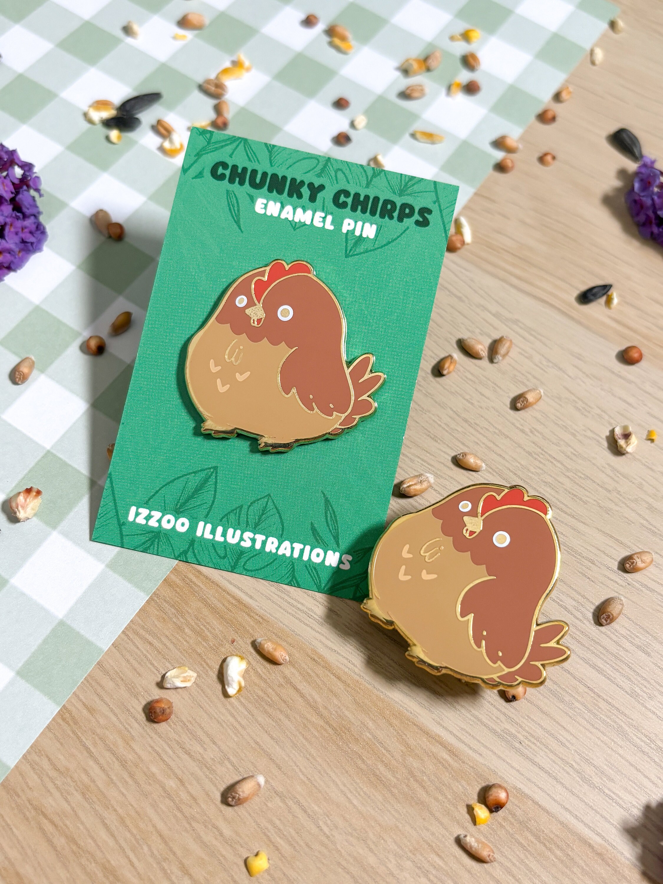 Cute Chicken Enamel Pin, Cottage Core Pin, Vegan Gift, Chunky Chirps - Etsy