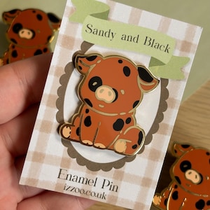 Cute Pig Enamel Pin, Oxford Sandy And Black Pig, Farm Animal Enamel Pin, Piglet Pin, Gift for Vegans, Pig Lovers, Country Cuddles