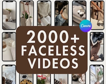 Könnte beinhalten: Eine Collage aus Bildern, die über 2000 gesichtslose Videos zeigen, perfekt für Social-Media-Inhalte. Die Bilder zeigen verschiedene Szenen, darunter Kaffee, Blumen, Bücher und Kleidung.