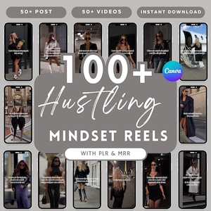 100 bobine di donna con mentalità frenetica, bobine di Instagram con citazione motivazionale, video di marketing digitale di lusso senza volto con diritti di rivendita Master MRR
