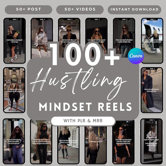 100 Hustling Mindset Woman Reels, Motivational Quote Instagram Reels, Luxury Faceless Digital Marketing Videos With Master Resell Rights MRR