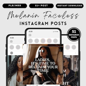 May include: A set of 51 Instagram post templates featuring a black and white photo of a woman wearing sunglasses and a black blazer. The text "LADIES, IT'S TIME TO RECLAIM YOUR TIME." is superimposed on the photo. The templates are designed for use with a mobile phone and feature a black background with a white border.