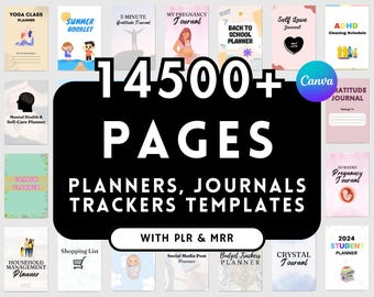 Paquete de plantillas Canva con más de 14 500 páginas PLR, 200 plantillas Canva, planificadores, diarios, rastreadores, imprimibles, derechos de reventa maestra, productos Mrr