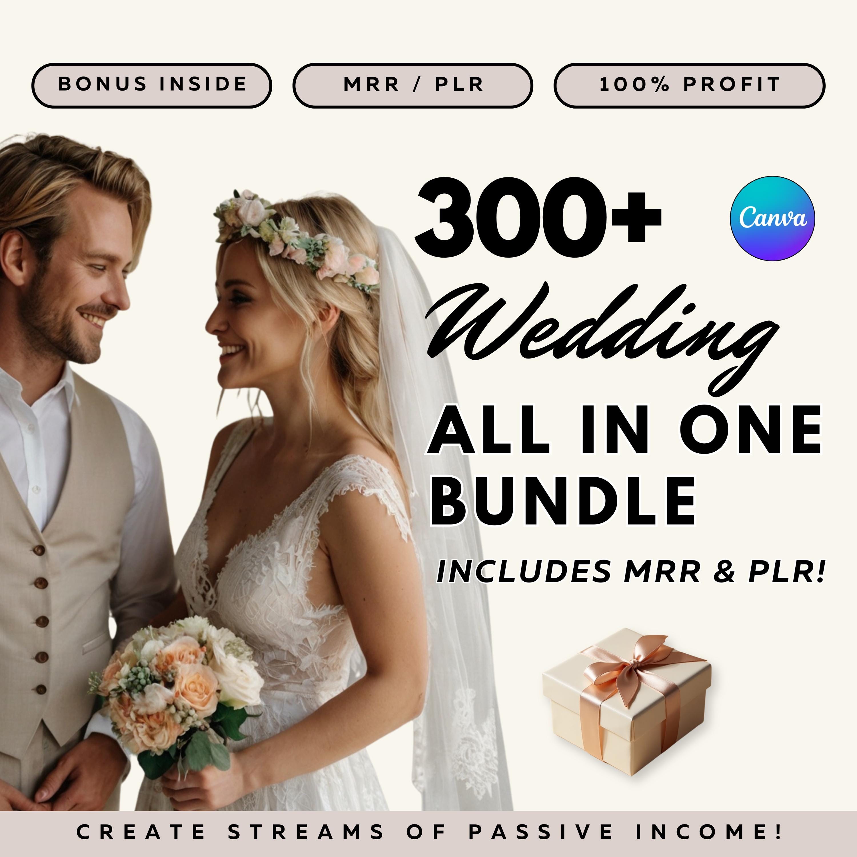 300+ All-in-One Wedding Bundle with MRR & PLR, Editable Canva Templates Master Resell Rights, Planner Itinerary Invitation Party Games