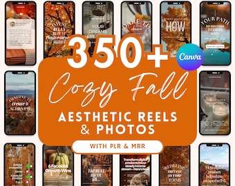 350+ Fall Aesthetic Faceless Reels, Cozy Autumn Videos, Faceless Digital Marketing, Master Resell Rights, Thanksgiving Reels, MRR/PLR, Canva