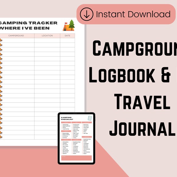 Campground Logbook & RV Travel Journal | Camping Log | Printable PDF | Camping Journal | Family Camping Printable Bundle
