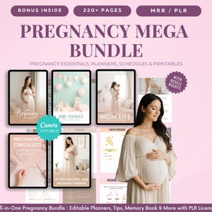 Pregnancy Bundle Canva Templates With MRR and PLR, Pregnancy Planner, Checklist, Parenting Guides, Master Resell Rights, Pregnancy Templates
