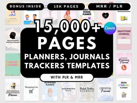 15000+ Pages PLR Canva Template Bundle, 200 Canva Templates, Planners, Journals, Trackers, Printable, Master Resell Rights, Mrr Products