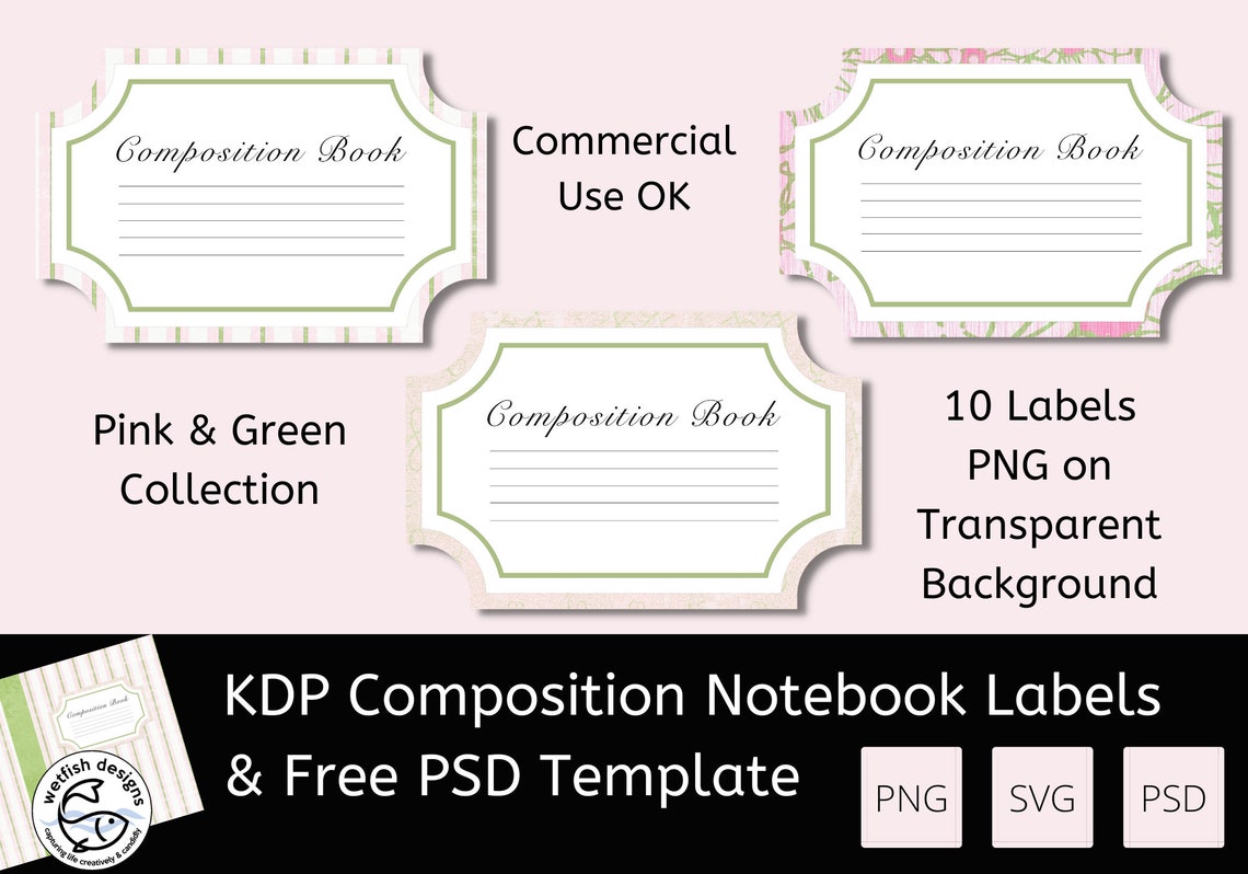 KDP Composition Notebook Labels Set One PNG, SVG Instant Download