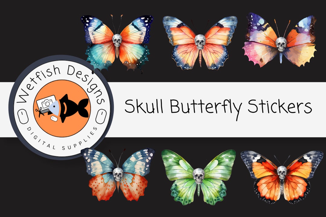 Halloween Sticker for Scrapbooking, Printable Watercolor Skull