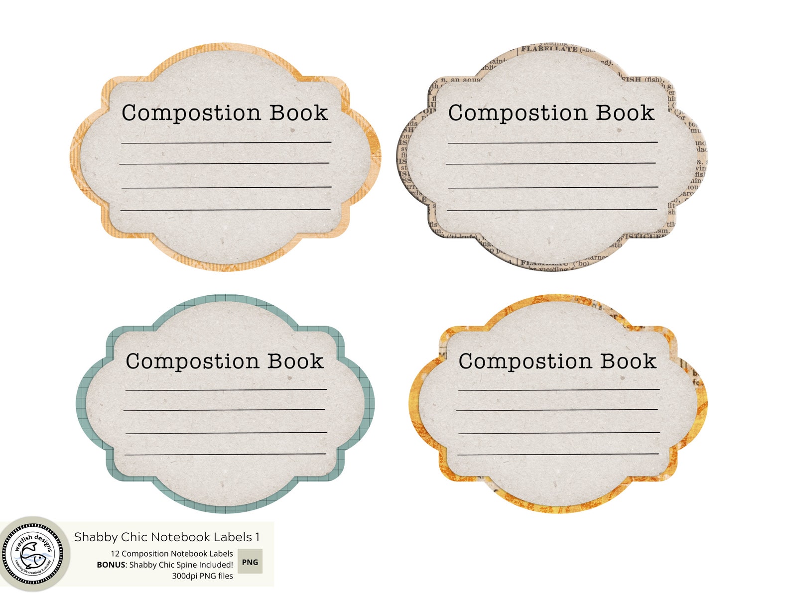 Composition Book SVG PNG Labels shabby Chic Set One - Etsy