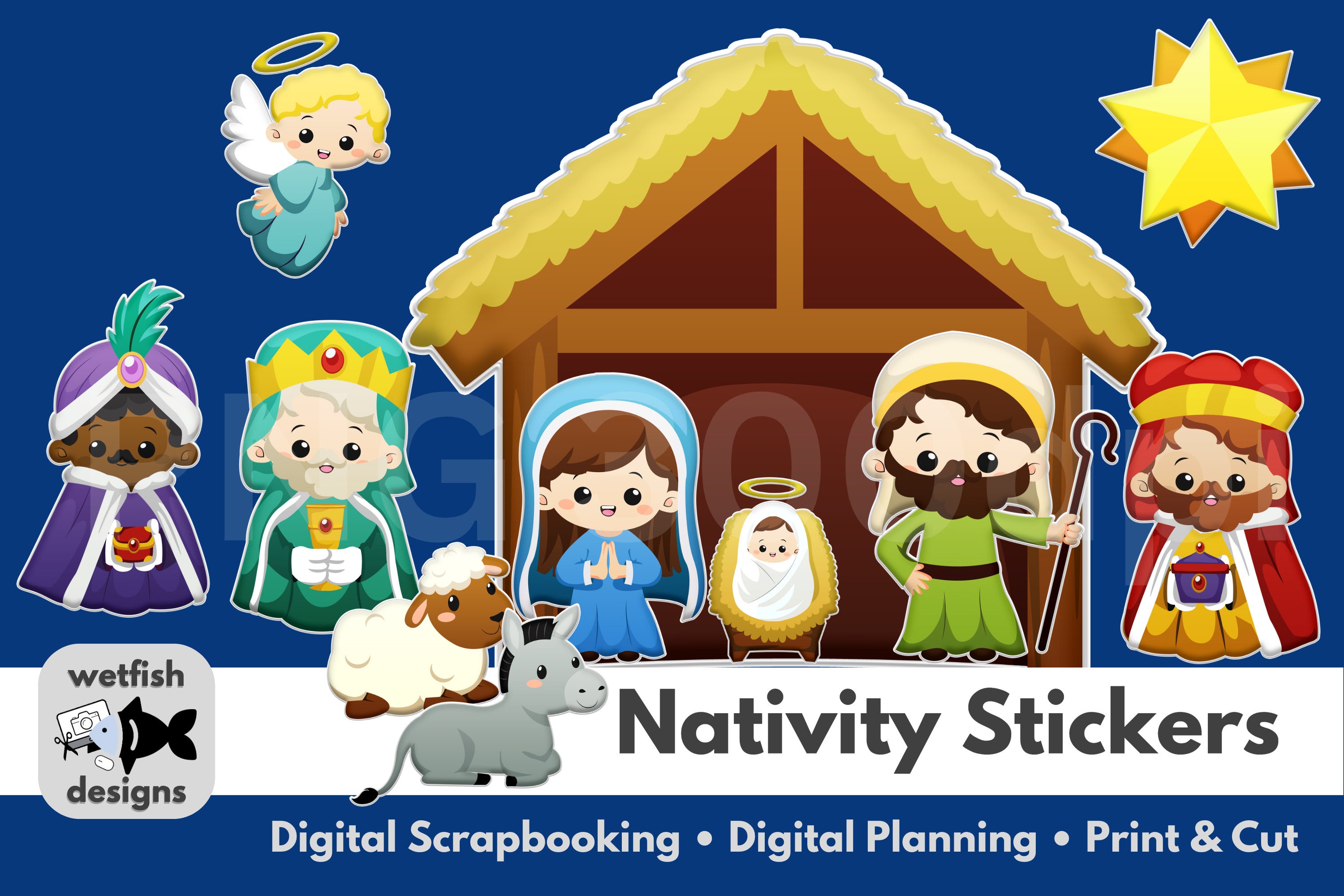 Christmas Nativity Stickers for Holiday Scrap Book Printable Christmas Clipart for Church
