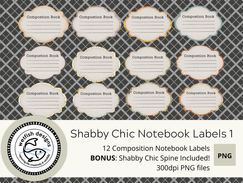 Composition Book SVG PNG Labels shabby Chic Set One - Etsy